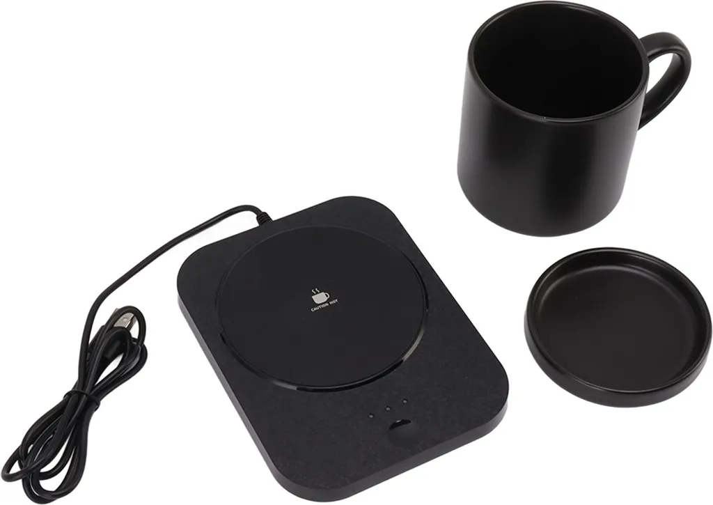 Chauffe-tasse 55°C intelligent USB 5V avec tasse céramique design noir mat