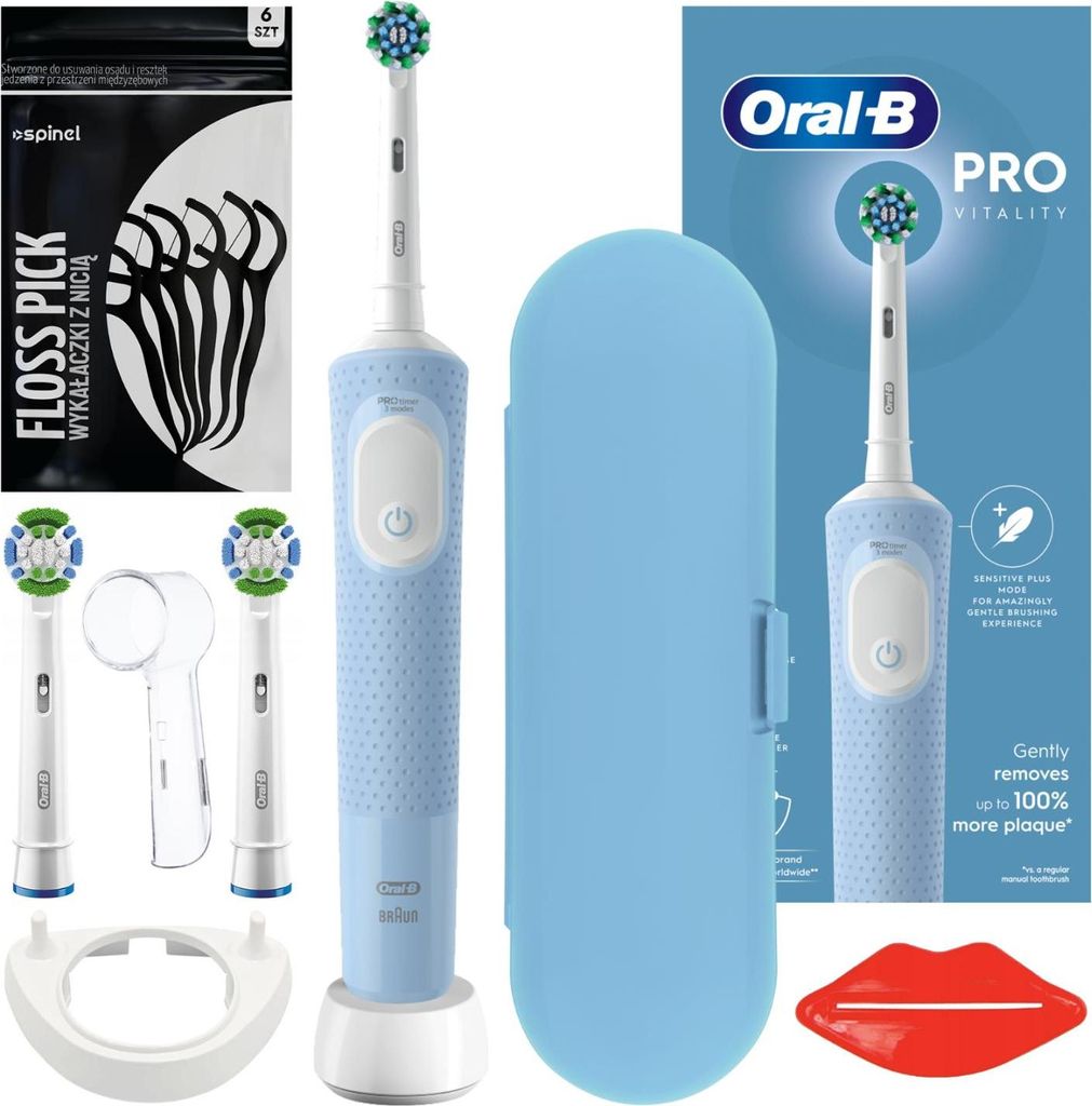 Oral-B Vitality Pro D103 Blau Elektrische Zahnbürste + 2x Oral-B Precision Clean EB20RB Clean Maximizer Spitze + Zubehör
