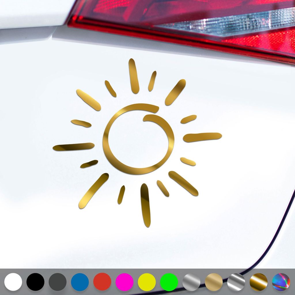 PantherPixel Sonne Aufkleber Sonnenschein Strand Meer Camping Sticker Auto Geschenkidee Farbe Chrom-Gold