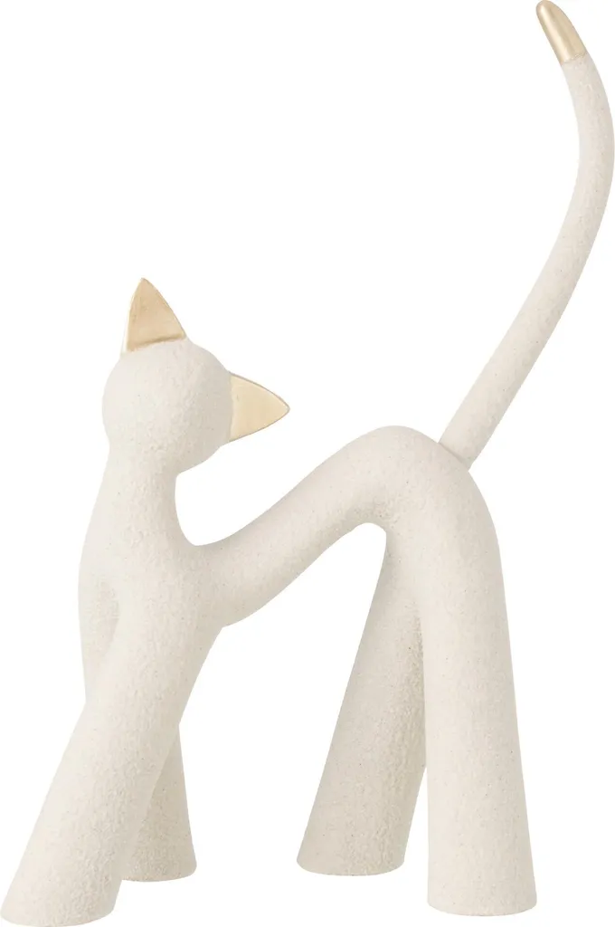Statue Chat Moderne J-Line en Résine Gris et Doré - Petit Modèle Déco