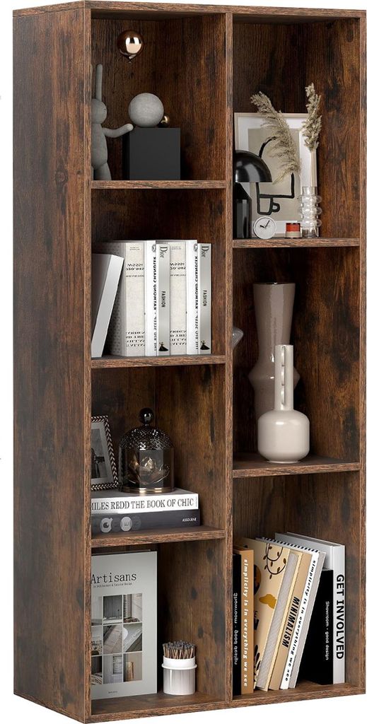 A bookshelf filled with decorative items and books.