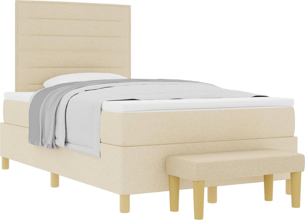 vidaXL Boxspringbett mit Kopfteil Creme 200 x 120 cm Stoff