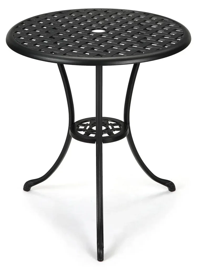 Table de terrasse robuste anti-rouille - Table ronde métal noir stable
