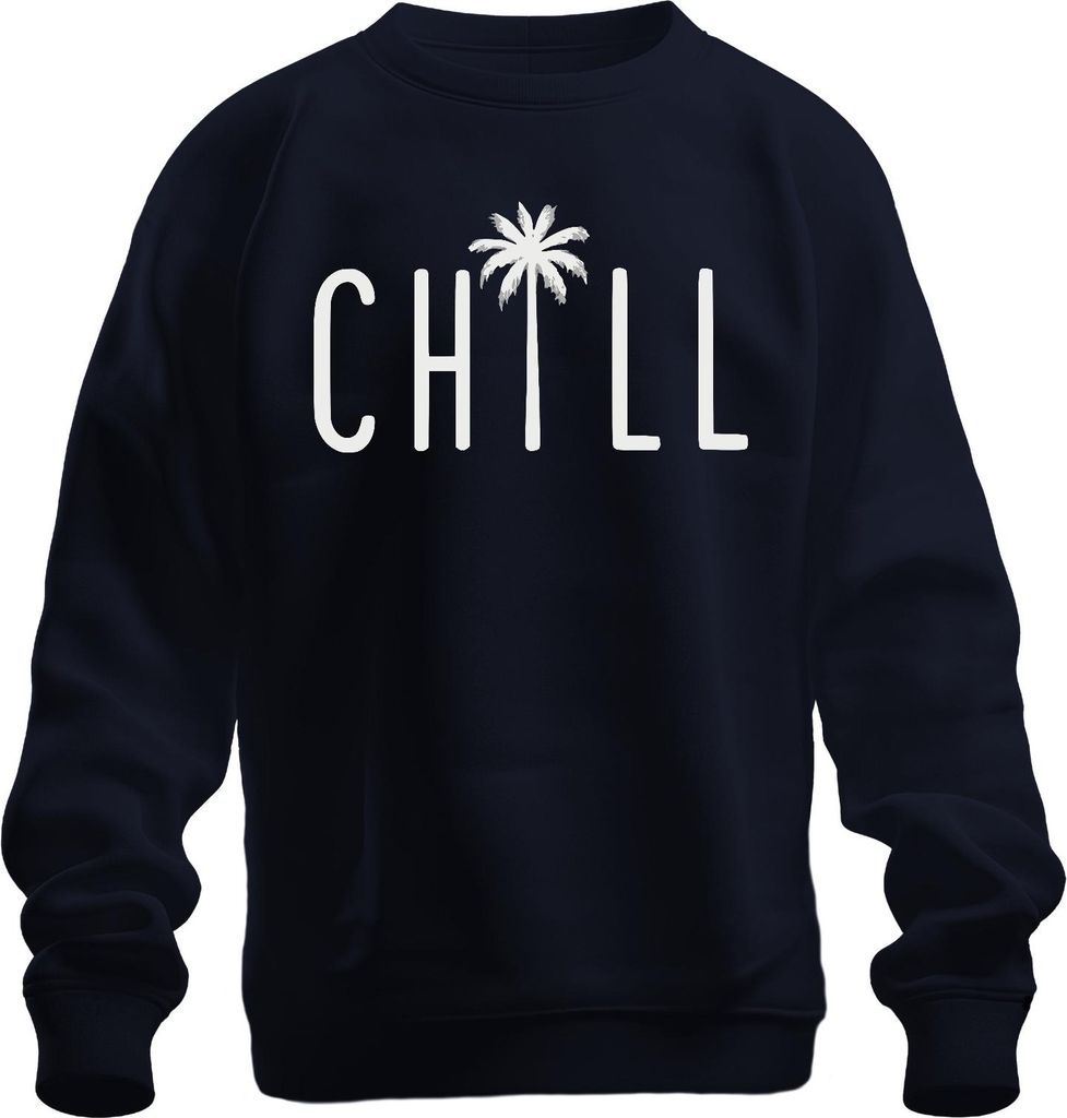 Chill Palme Strand Urlaub Sommer Relax Meer Tropisch Relaxen Uni Sweatshirt Pullover, Navy, 3XL