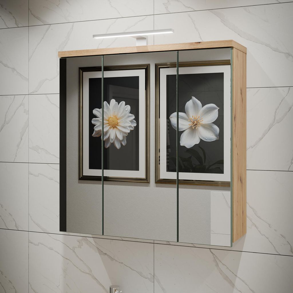 Forte VERIS Spiegelschrank 70, moderner Badezimmerschrank mit Spiegel, Hängeschrank,Holzwerkstoff, Artisan Eiche Holzdekor mit Salbei, 68,6 cm bre...