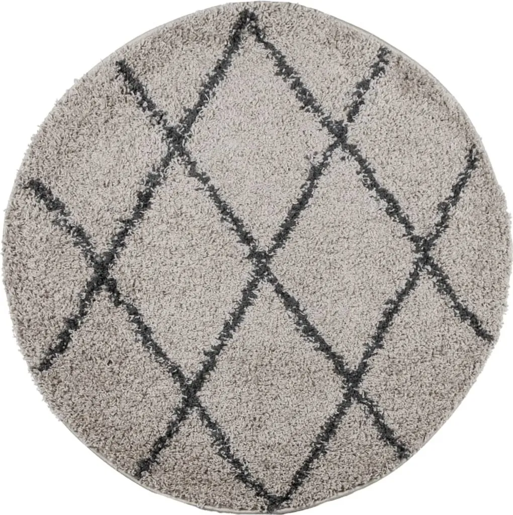 Tapis shaggy à poils longs moderne beige et anthracite rond Ø 120 cm
