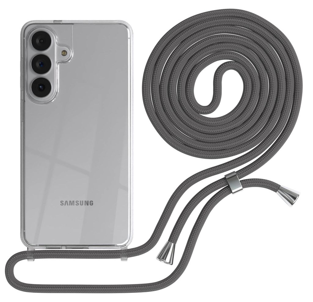 EAZY CASE Handykette kompatibel mit Samsung Galaxy S26 Plus, Handyhülle mit Umhängeband, Handykordel, Schutzhülle Clear, Band in Grau