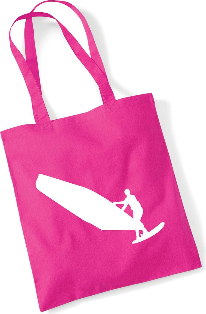 Huuraa Jutebeutel Windsurfen Silhouette 10 Liter Fuchsia Baumwolle Tasche Geschenkidee