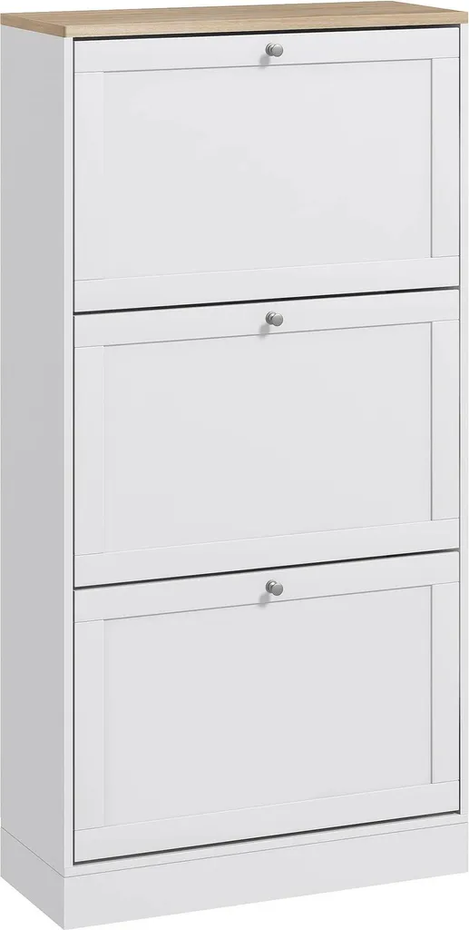 Meuble d'entrée à chaussures fin avec 3 abattants blanc gamme Nova 115