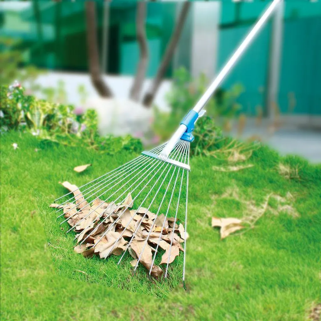 Rastrello da giardino per foglie, manico regolabile in acciaio