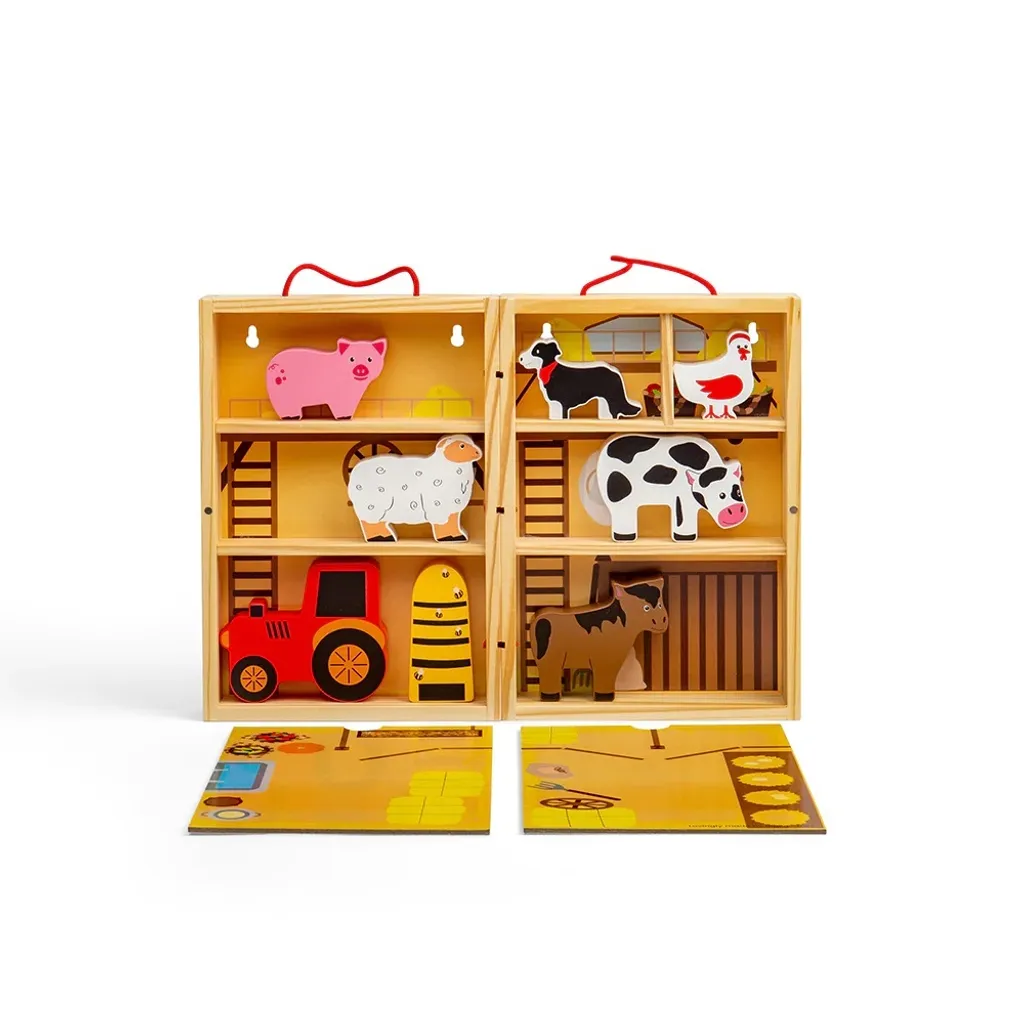 Coffre à jouets en bois Animal Farm : grand bac de rangement enfant