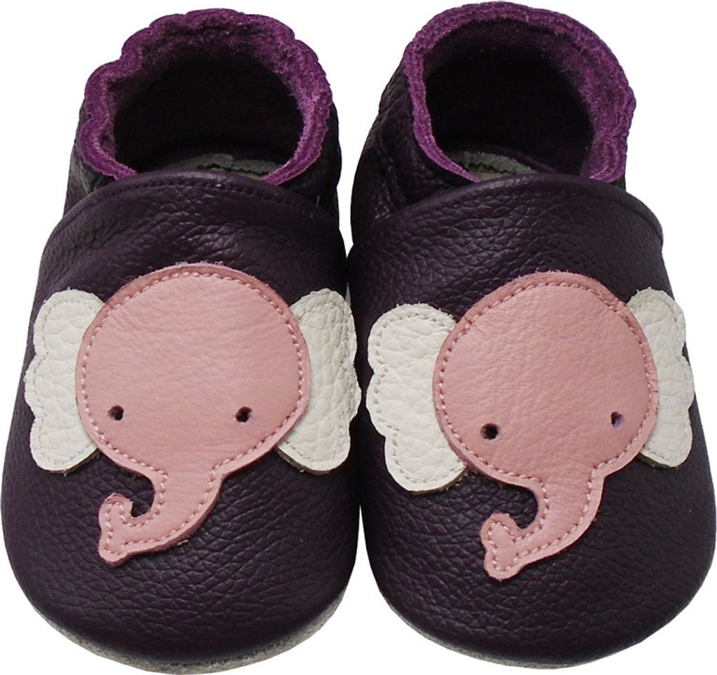 Weiche Yalion Baby Krabbelschuhe Lauflernschuhe Lederpuschen aus echtem Leder Elefant Violett (M, 6-12 M, EU 20-21)
