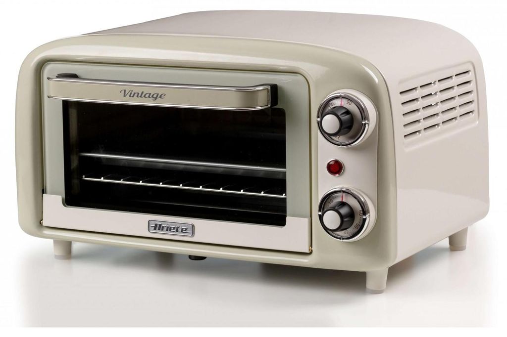 A vintage-style countertop toaster oven.