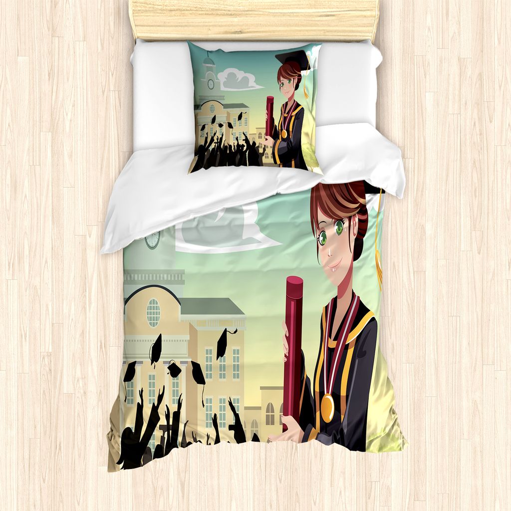 ABAKUHAUS Abschluss Bettbezug Set für Einzelbetten, Mädchen-Holding-Diplom, Milbensicher Allergiker geeignet mit Kissenbezug, 135 cm x 200 cm - 8...