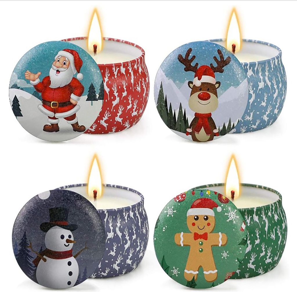 4er Set Weihnachtsduftkerzen in Blechdose - 4 Motive - 4 Produktbild 