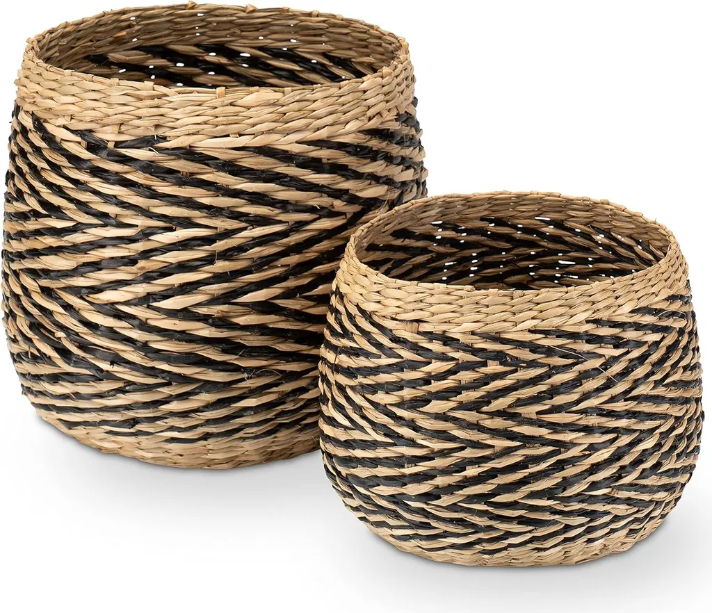 Bac d'herbes marines et panier décoratif pour plantes tressé - 2 pièces