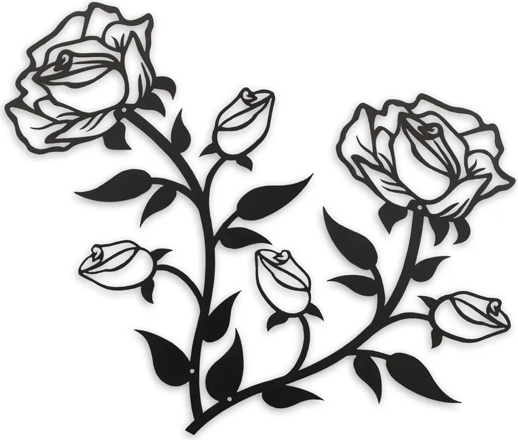 Décoration Murale Rose Métal Noir Incassable et Facile à Poser - 2pcs