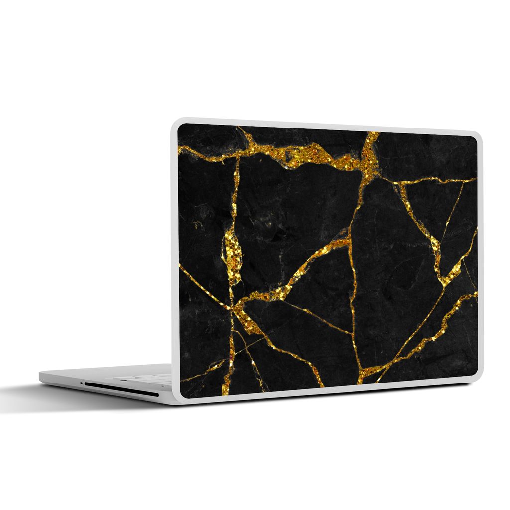 MuchoWow Laptop Aufkleber Sticker Cover Marmor - Gold - Schwarz - Marmoroptik - Glitter 40x30 cm - Laptop Dekoration - Selbstklebend