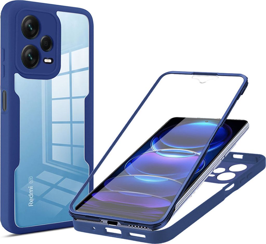 Redmi Note 12 Pro+ Schutzhülle, Eingebautem Displayschutz 360 Grad Komplettschutz Handyhülle für Xiaomi Redmi Note 12 Pro+ Blau
