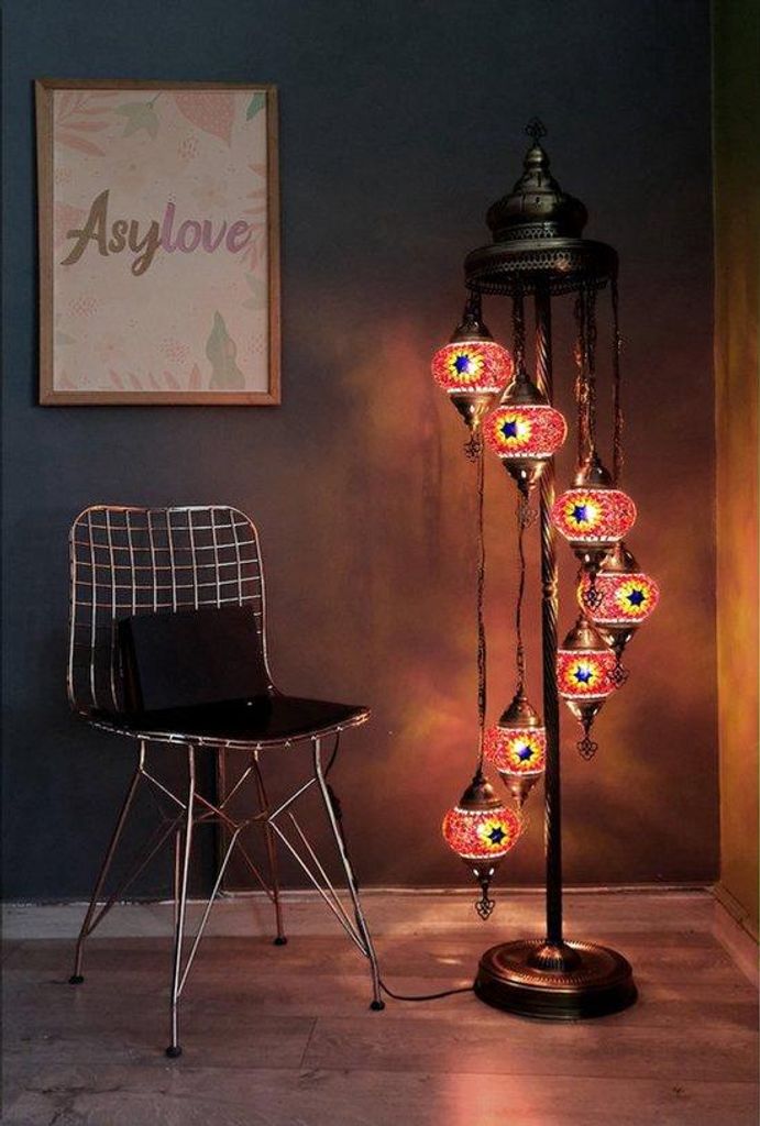 Ręcznie wykonana turecka lampa stojąca z 7 kolorowymi Zdjęcie produktu 