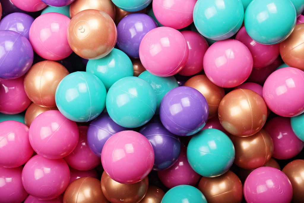 MeowBaby Kunststoffbällen für Bällebad 7cm, Baby Plastikbälle Spielbälle, 50 stück: Violett/Gold/Dunkelrosa/Türkis