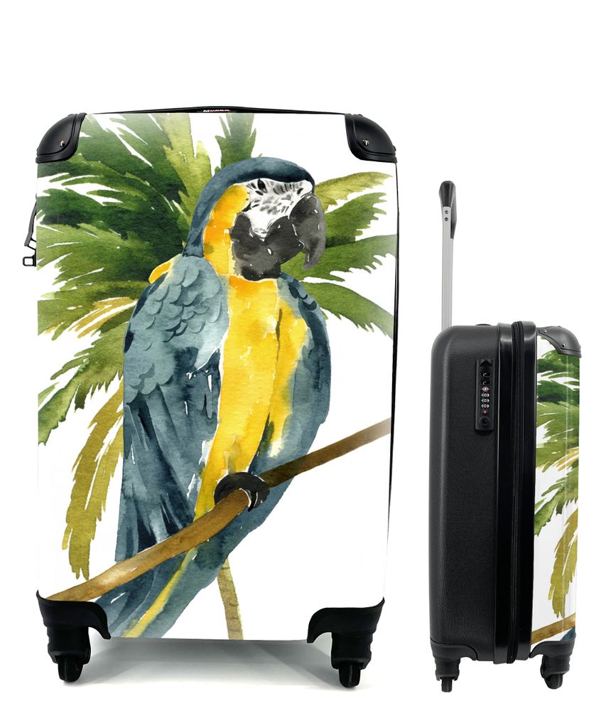MuchoWow Koffer Handgepäck Trolley Rollkoffer Kleine Reisekoffer mit 4 Rollen - Dschungel - Papagei - Aquarell - Cabin Size < 55x40x23 cm & 55x4...