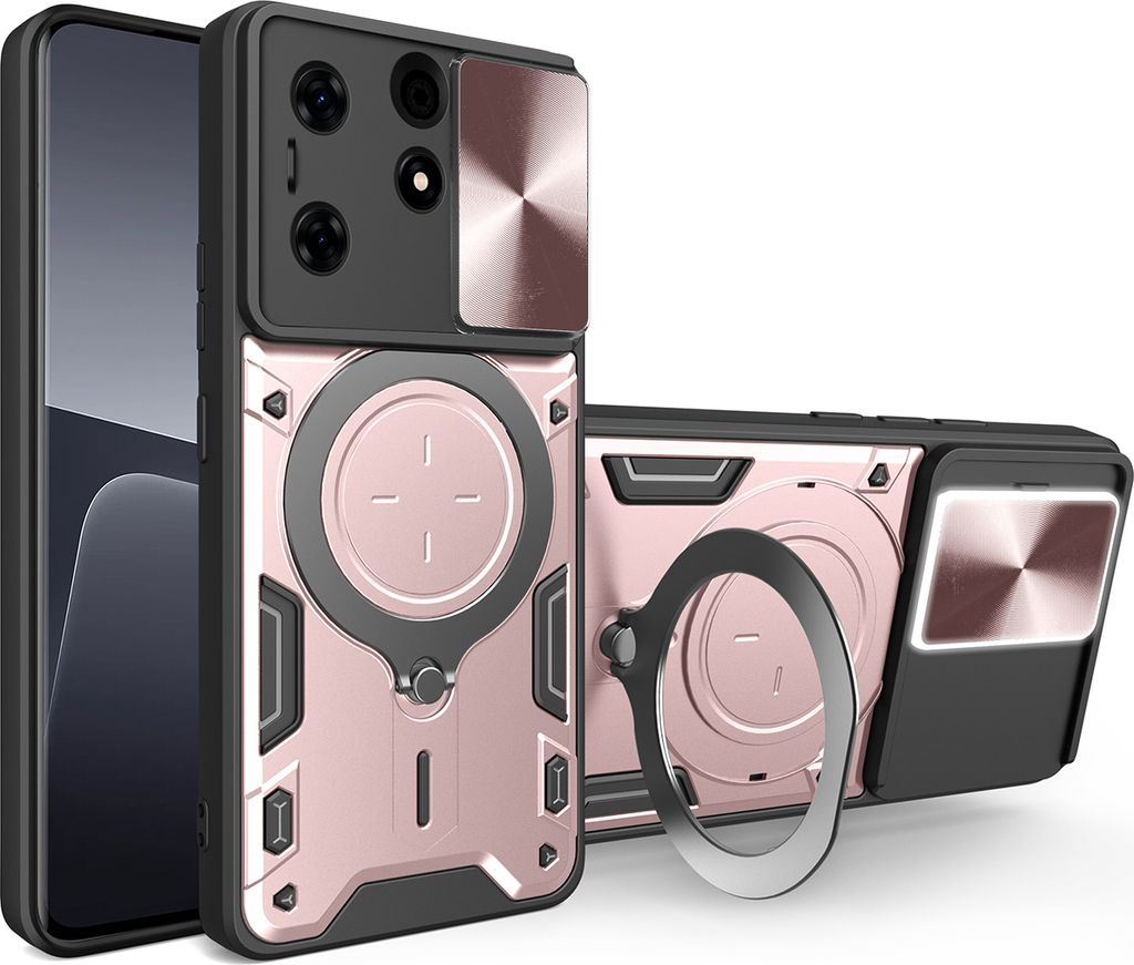 Handyhülle für Tecno Spark 10 Pro Dual-Layer Stoßfest Rüstung Hülle mit Dia Kameraschutz und Kreisförmig Ring Ständer Roségold