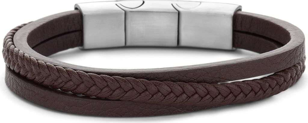 Frank 1967 Junior - 7FJB-0003 - lerenarmband jongens - drie gevlochten strengen - bruin - 15,5 cm