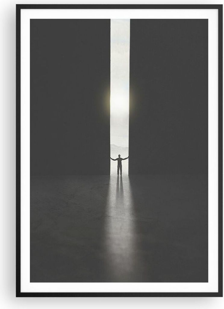 Gerahmtes Poster - Schwarzer Rahmen - Tor Mensch Licht - 70x100 cm - Wand Bild - Wanddeko - Wandbilder - Kunstposter - Wandposter - Bilderrahmen - ...