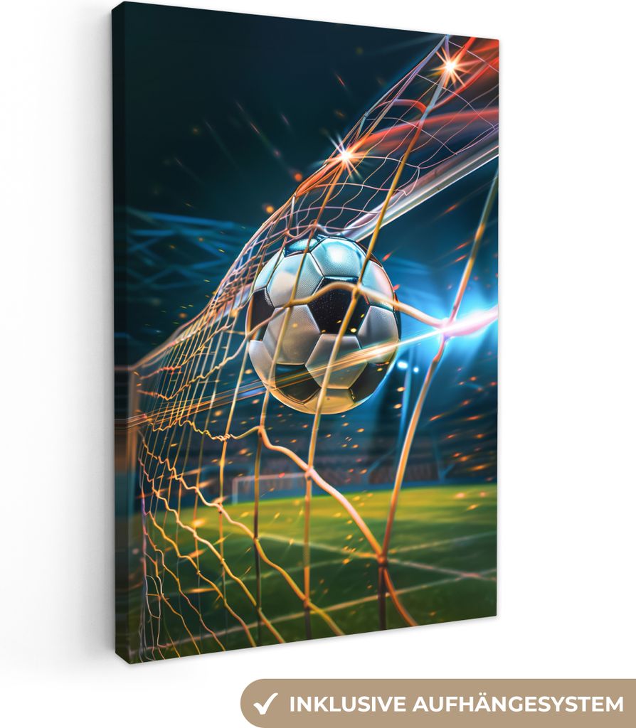 MuchoWow - Leinwandbilder - Fußball - Tor - Sport - Jungen, Wandbild, Wanddeko Bilder Wohnzimmer, 40x60 cm