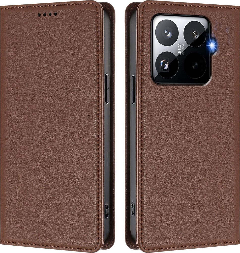 Handyhülle für Xiaomi 15T Pro, Kunstleder Klapphülle Stoßfeste Magnetische Hülle mit Ständer Braun