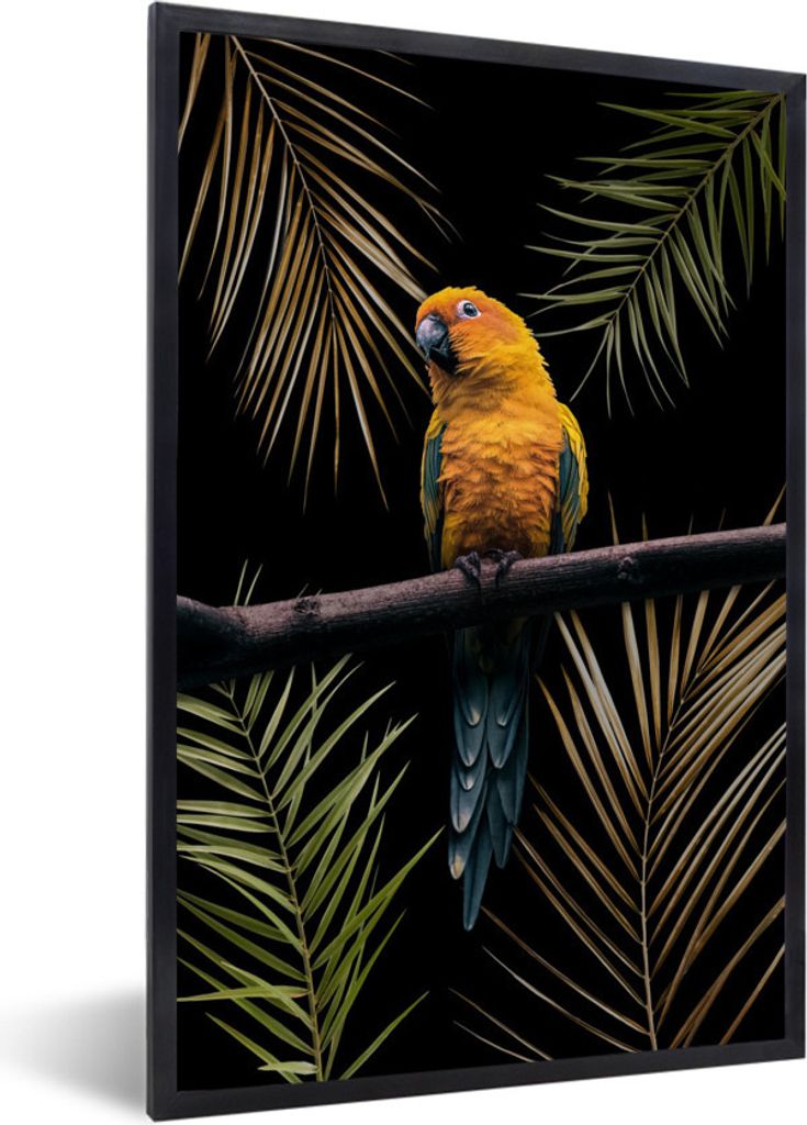 MuchoWow MuchoWow Gerahmtes Poster Farn - Papagei - Pflanzen 20x30 cm - Poster mit zchwarzem Bilderrahmen - Drucken - Bilder Poster im Rahmen