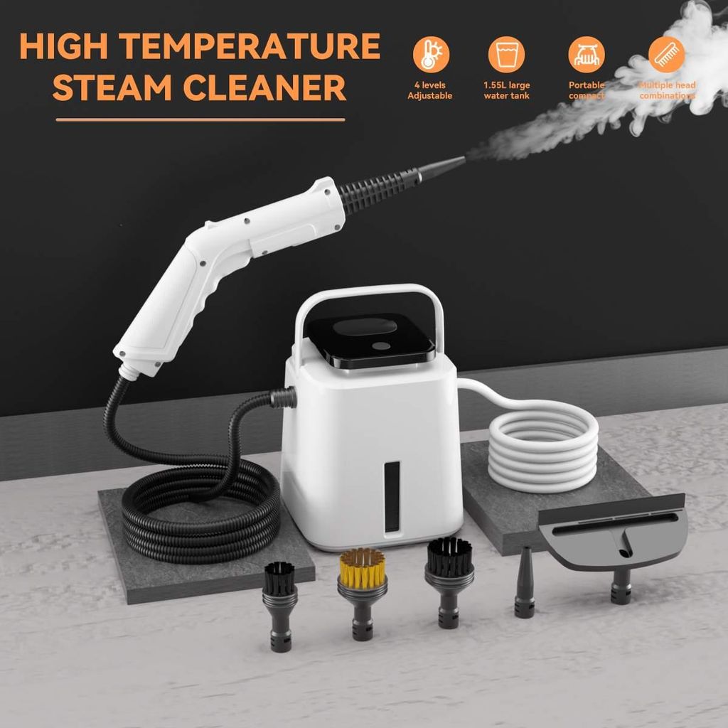 Dampfreiniger Handgerät für Haushalt, 1500W Handdampfreiniger mit 1.55L Wassertank, 4 Bar Dampfente für Küche Bad Fenster, LCD-Display, 15s Sch...