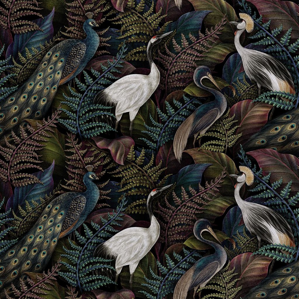 Royal Samt Stoff Polyester Zum Nähen - Motiv Königliche Vögel