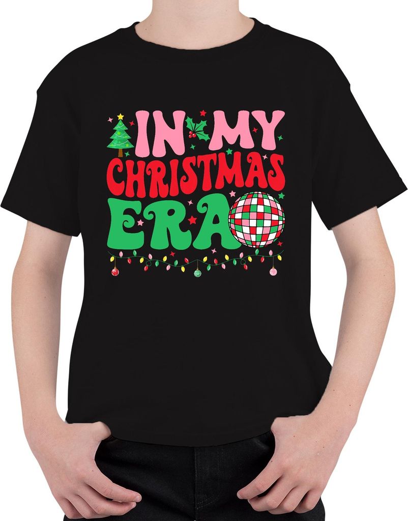 In My Christmas Era Weihnachten Disco Kugel Lichterkette Retro Uni Kinder T-Shirt, Schwarz, 116