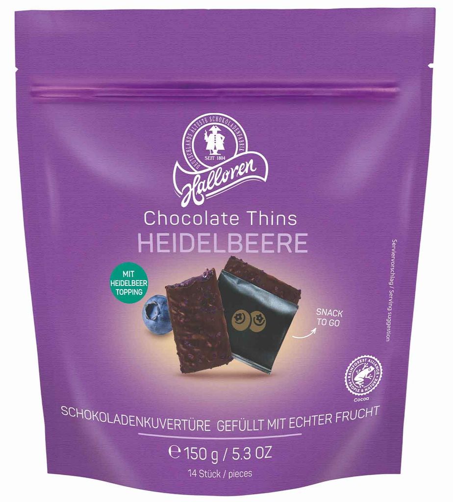 Halloren Chocolate Thins Heidelbeere 150g Produktbild 