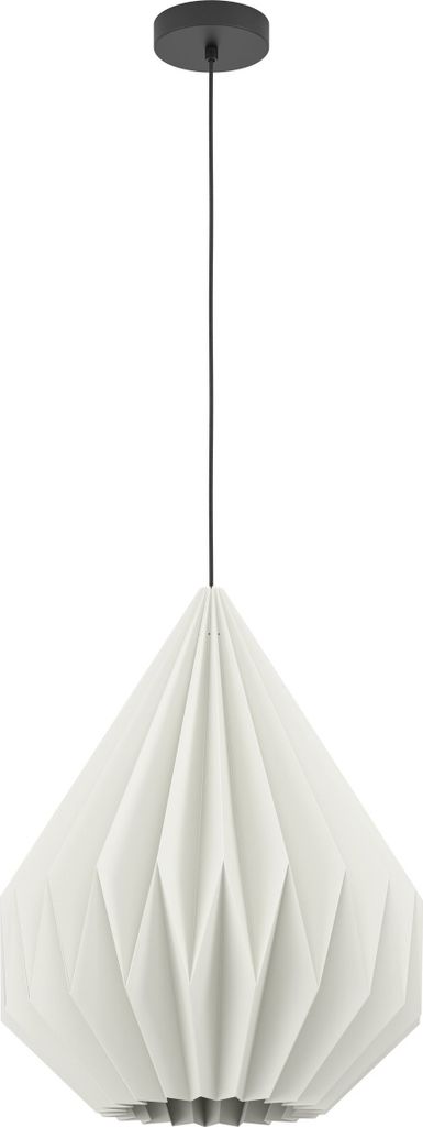 EGLO Pendellampe Minting, Pendelleuchte mit Plissee Lampenschirm, Hängeleuchte aus Metall in Schwarz und Papier in Weiß, Hängelampe, E27, Ø 45 cm