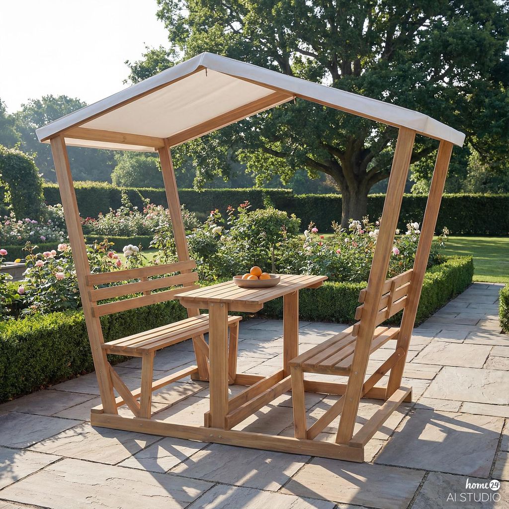 home24 Gartensitzgruppe - Akazie Massiv / Polyester - Braun Produktbild 