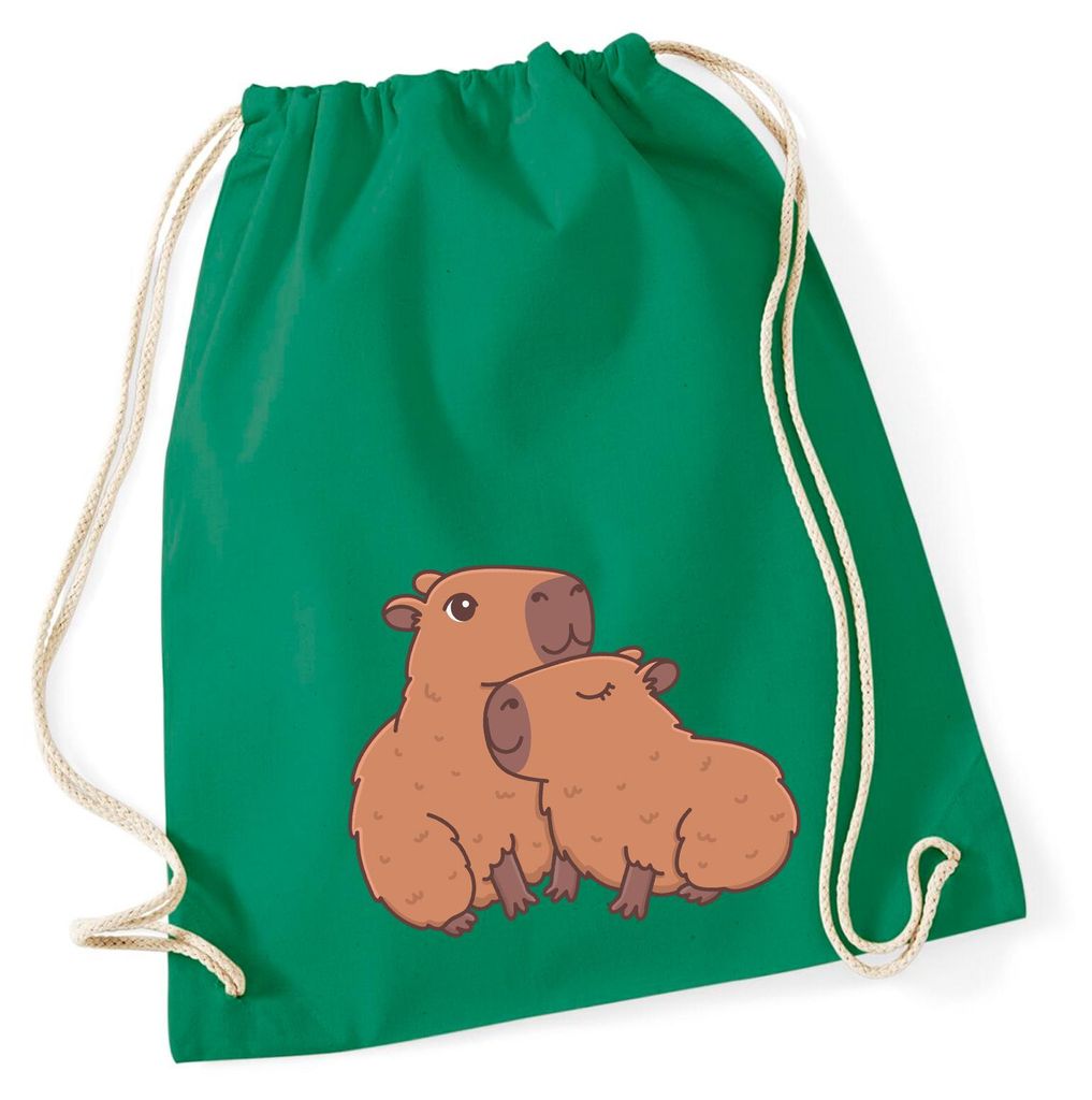 Huuraa Turnbeutel Capybara Paar Comic 12 Liter Kelly Green Baumwolle Rucksack Geschenkidee