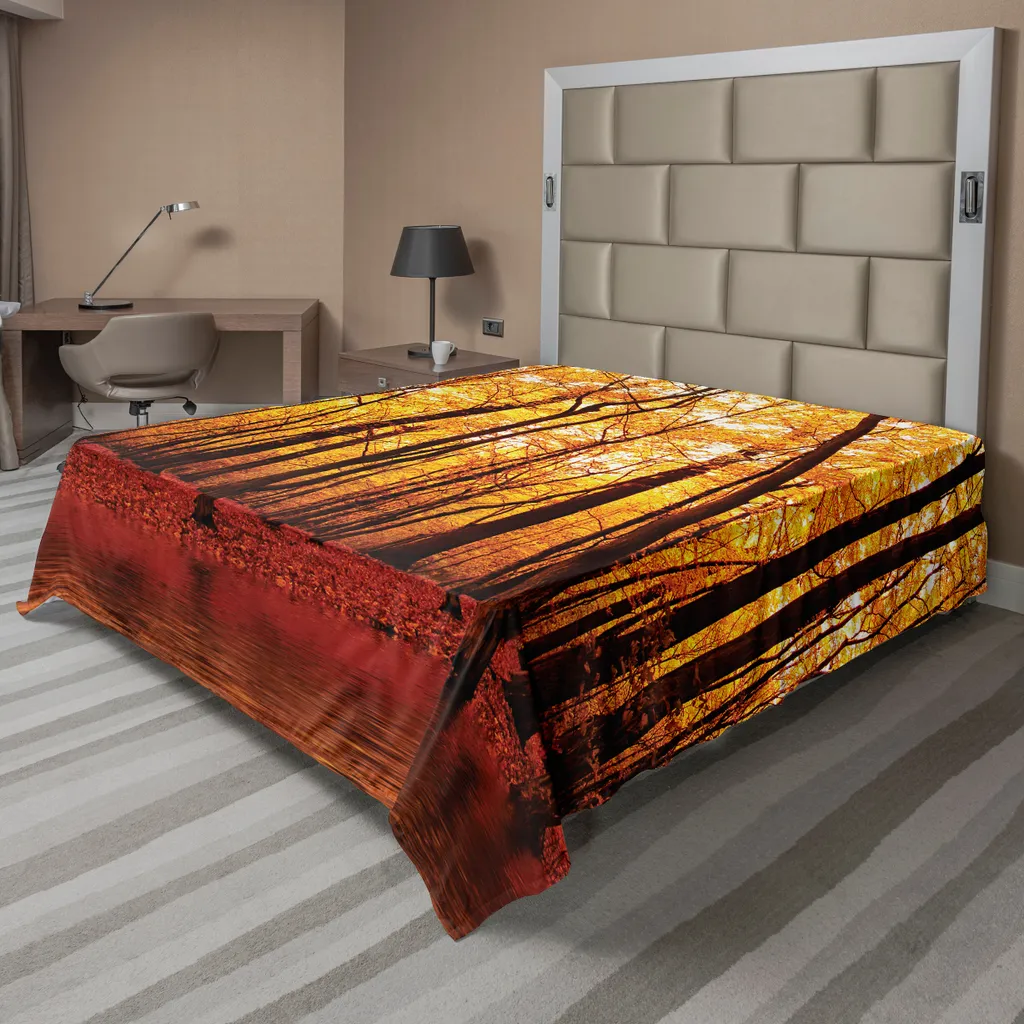 Drap plat automne forêt orange brun ABAKUHAUS 266x260 cm en microfibre