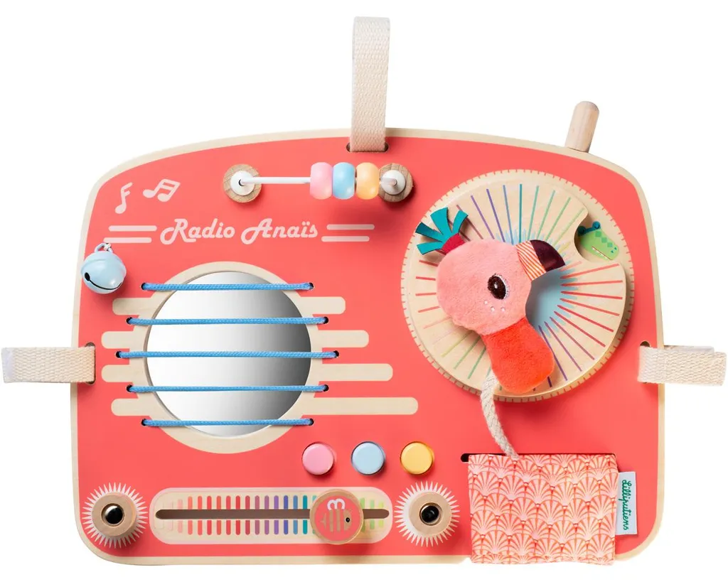 Éveil sans ondes Jouet bois Tableau d'activités Radio pour lit de bébé