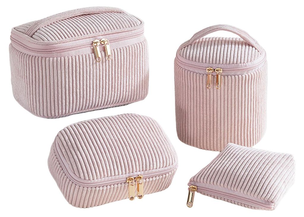 4-teiliges Set Kosmetiktaschen aus Cord mit praktischem Gittermuster – ideal für Reisen, unterwegs und als Aufbewahrungsbox für Make-up, Hautpf...