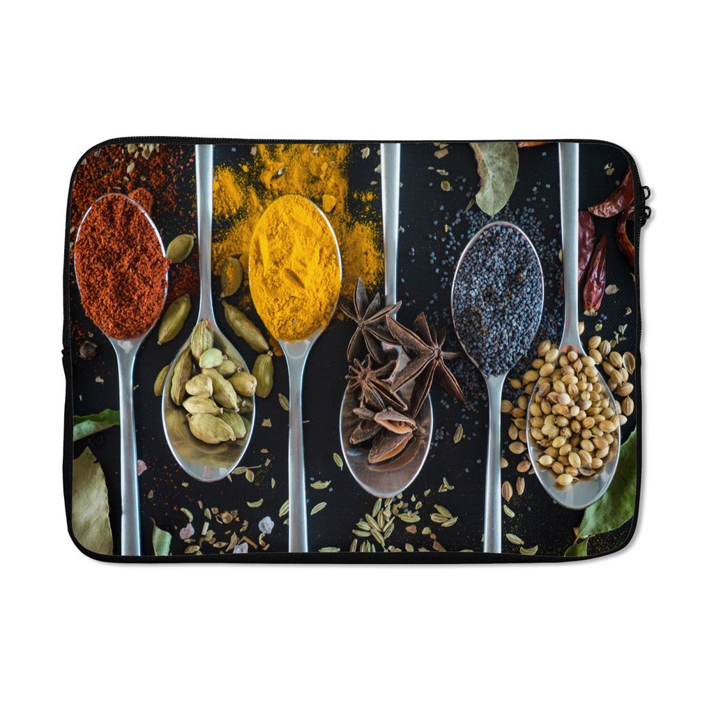 MuchoWow Laptop Hülle 14 ZollLöffel - Gewürze - Kräuter - Essen - Tisch Laptoptasche - Laptoptasche - Stoßsicher - Schutzhaube