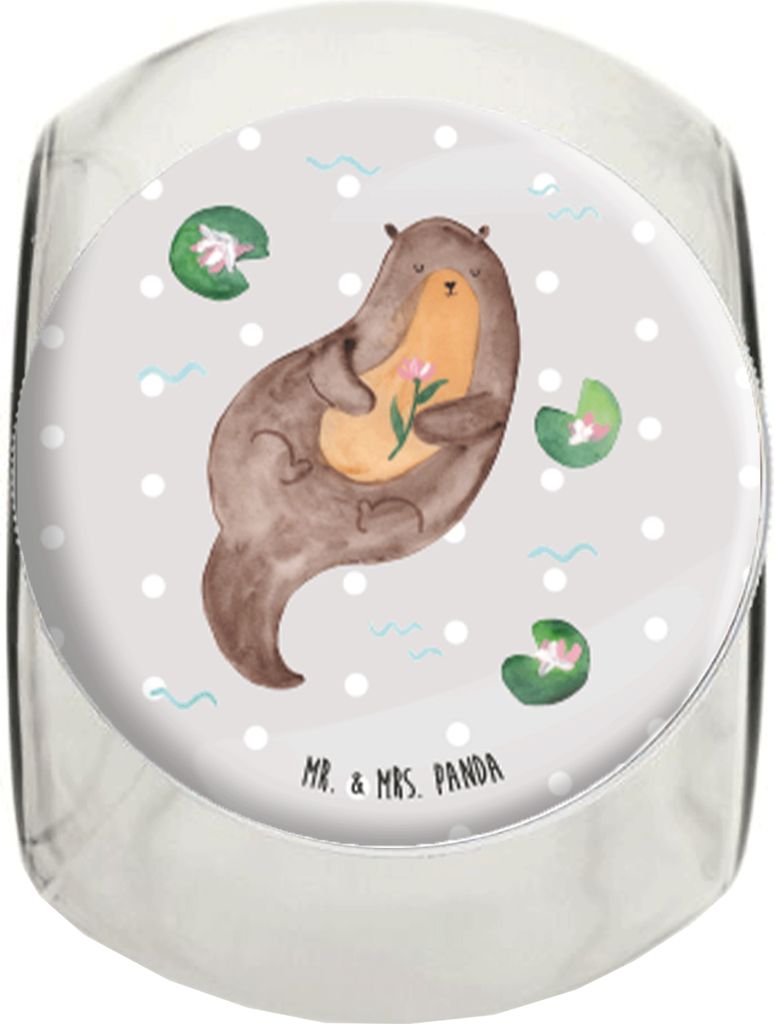 Mr. & Mrs. Panda Bonboniere Otter Seerose XL 2000ml - Grau Pastell - Geschenk, Wasser, Bonbonglas, Vorratsglas, Fluss, Aufbewahrungsdose, Lebensmit...