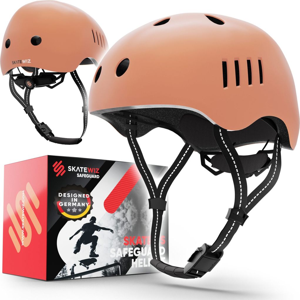 SKATEWIZ Fahrradhelm Skaterhelm für Kinder und Jugendliche - Extrem leicht - FIDLOCK Magnetschnalle - Größe-S - 49-53cm;Hellrot