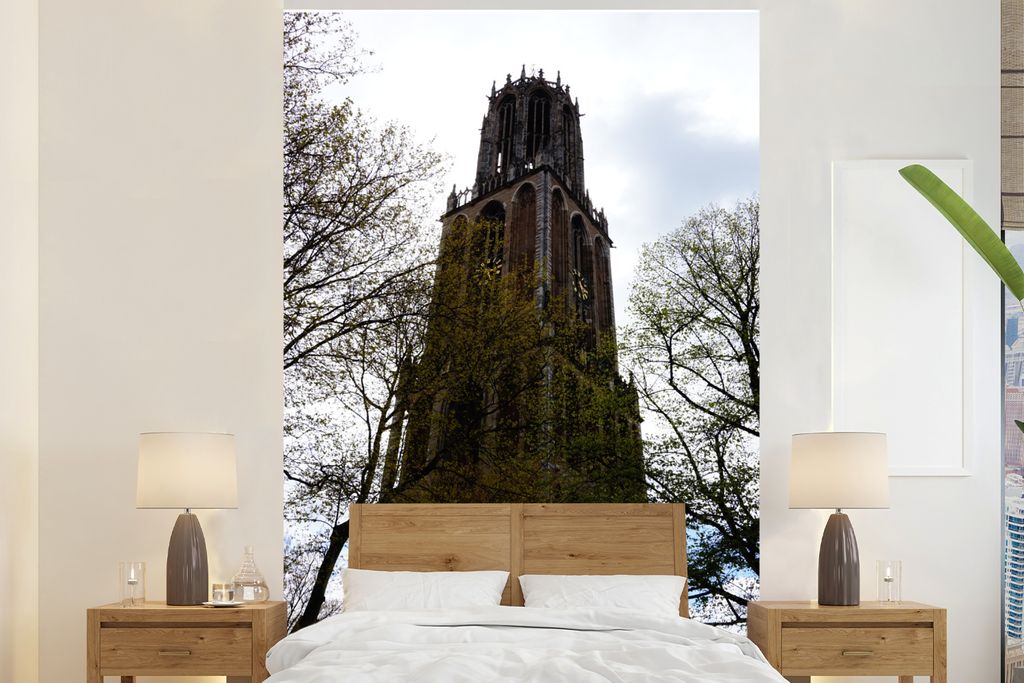 MuchoWow Fototapete für Wohnzimmer oder Schlafzimmer Wandtapete Vinyl Motivtapete Baum - Domturm - Utrecht - 160x240 cm - Vinyltapete