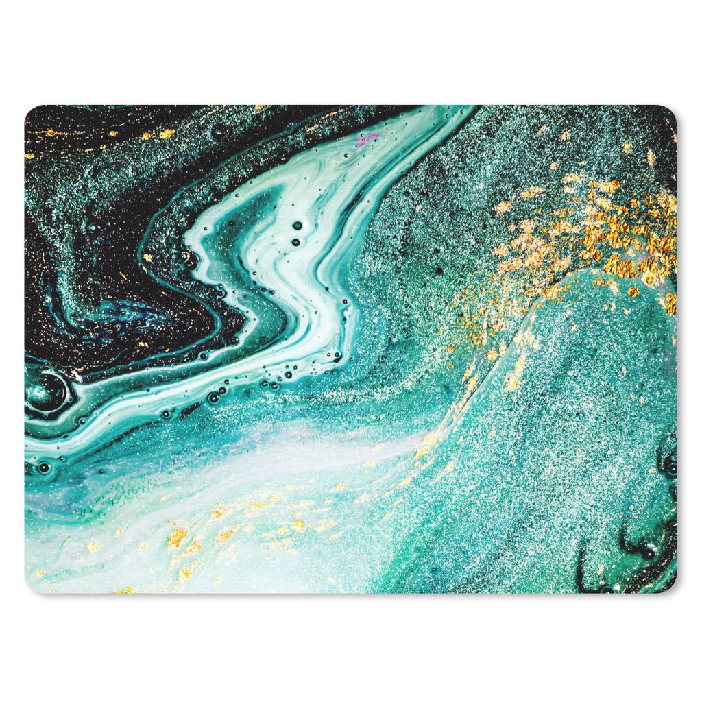 MuchoWow Mauspad Mousepad Marmoroptik - Blau - Gold - Glitzer - Luxus - Marmor 40x30 cm - Mousepads - Maus Mat - Pad - Mausunterlage - Anti Rutsch