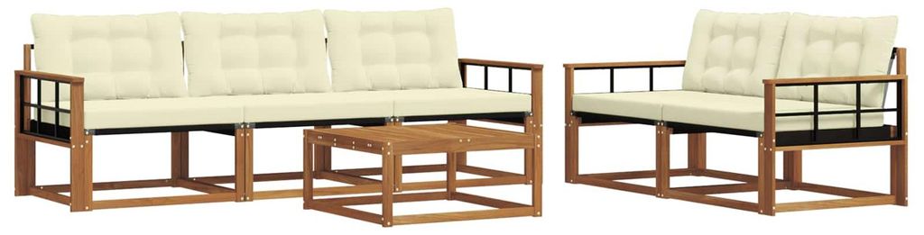vidaXL Outdoor-Sofagarnitur mit Kissen 6 pcs Natur und Creme