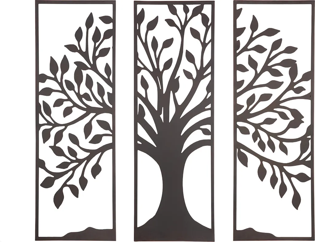 Relief Mural Arbre en Métal Brun Gilde 90x90cm Structure en Relief
