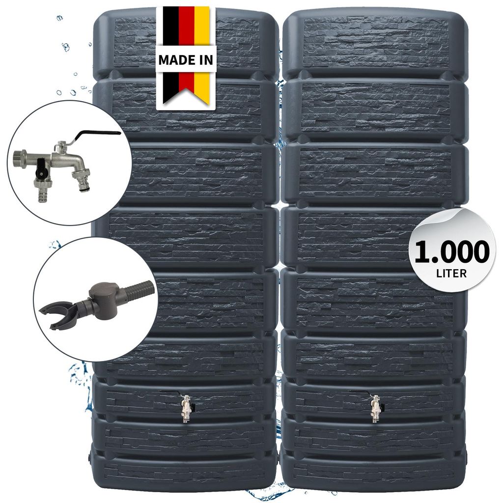 4rain SLIM STONE DECOR Regentonnen Wandtank-SET Produktbild 